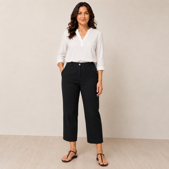 J. Jill Pants - J. Jill Linen Stretch Straight Leg Pants Womens 14 Tall Black Trousers RN 97641